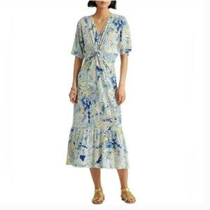 Lauren Ralph Lauren Linen Paisley Midi Knot Front Dress Extra Large